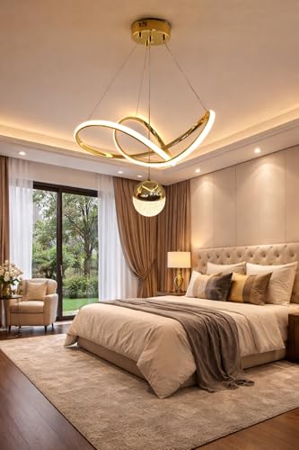 Image of Premium Infinity Loop LED Stylish Gold Finish with 3 Different Color Mode (Warm White, Cool White, Neutral White) Chandelier with Height Adjustable Hanging