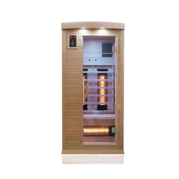 Dewello Infrarotkabine Infrarotsauna Pierson 90x90 für 1 Person aus Hemlock Holz mit Vollspektrumstrahler, Bodenstrahler… – Bild 3