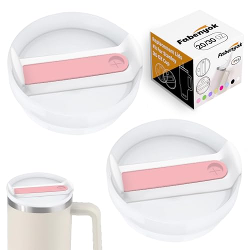 Fabenyok 20 OZ 30 OZ Tumbler Lid Replacement Fit for Stanley Cup, 2 Pack Replacement Lids Fit for Stanley Quencher H2.0, Spill Proof Tumbler Top Covers for Stanley Cup Accessories(Opaque - Pink)