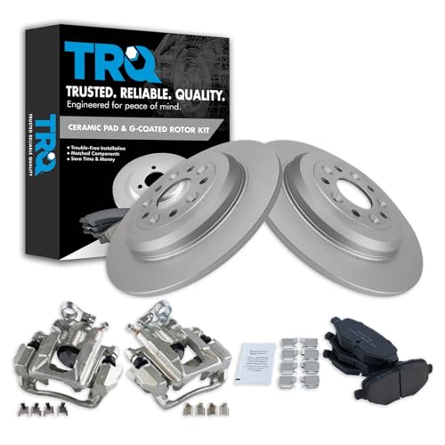 Image of TRQ Rear Brake Pad and Rotor Set Ceramic Solid Rotors Calipers