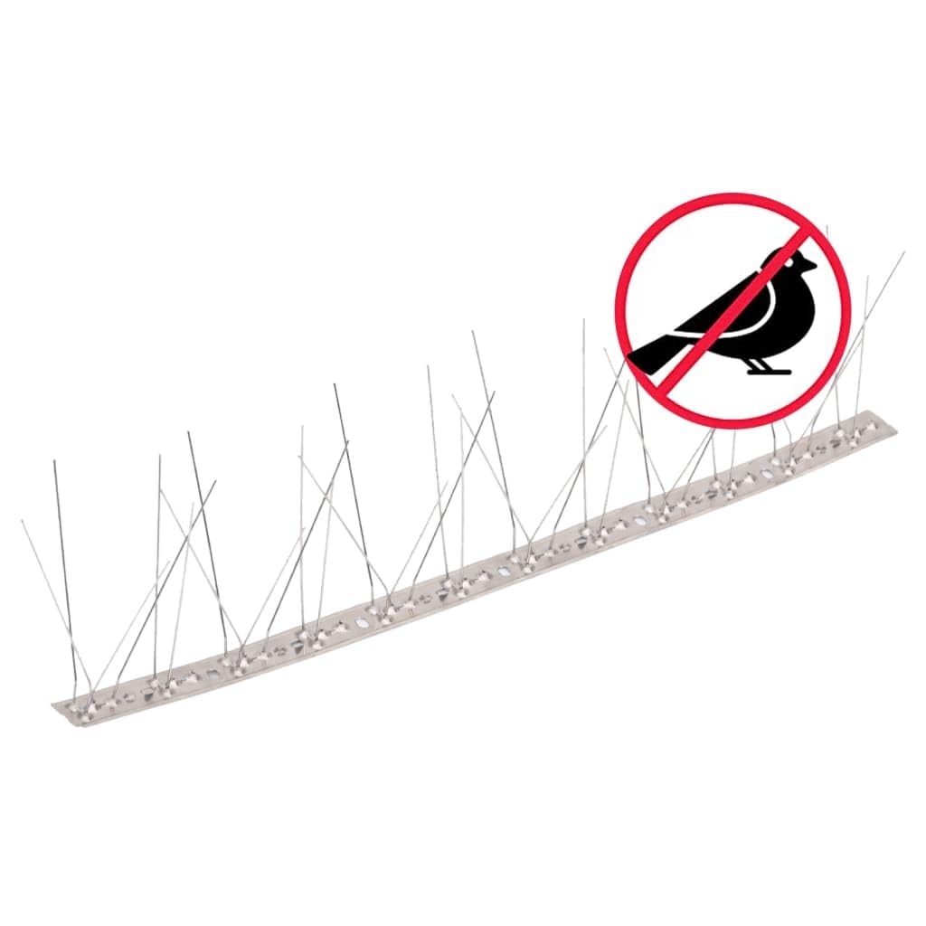 vidaXL Juego de pinchos de acero inoxidable para pájaros y palomas – 5 filas, juego de 40, 20 m de longitud total, resistente a la intemperie, humano y fácil de instalar, control de plagas para