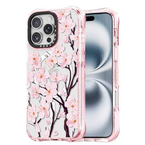 Rosarnnah for iPhone 16 Pro Max Case Aesthetic Pink, Cherry Blossom