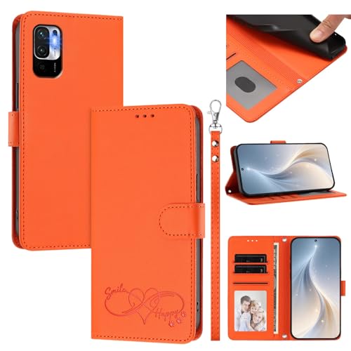 Jiajihua Cover Compatible with Xiaomi Poco M3 Pro 5G,Compatible with Redmi Note 10 5G / Note 10T Phone Case【Card Cash Slot Wallet Design Flip Kickstand Drop Protection】 Orange