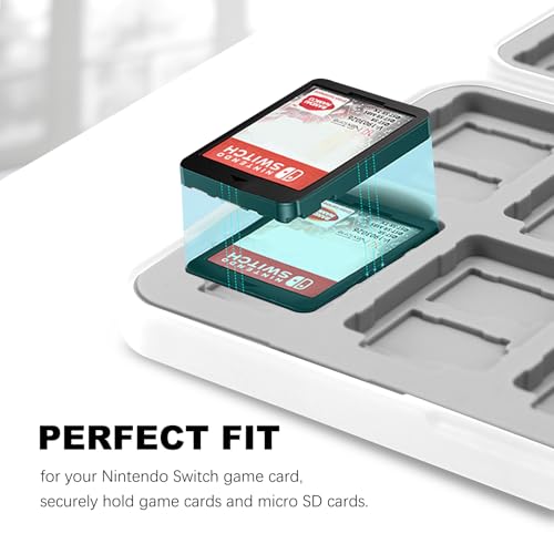Image of FYY Nintendo Switch Game Case Holder for Switch 2 Cartridge Case with 24 Game Card Slots & 48 Micro SD Card Slots, Hard Shell, Silicone Lining Lightning White