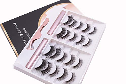 Magnetic Eyeliner and Eyelashes Kit, Milicoop 10 Pairs Different Reusable False Lashes Natural Look with Magnetic Eyeliner and Tweezer, No Glue Need
