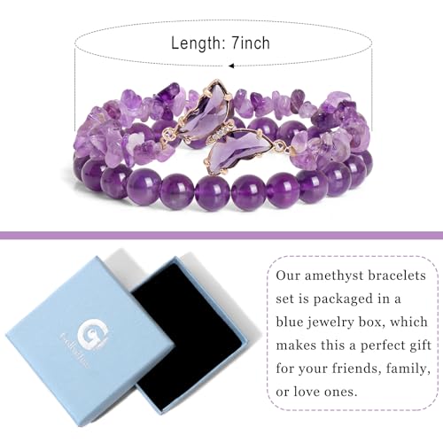 Golbaljew Natural Amethyst Bracelet For Women Butterfly Charm Healing Crystal Beads Bracelets Layered Jewelry Stone Beaded Bracelet Gifts For Women thumb #5