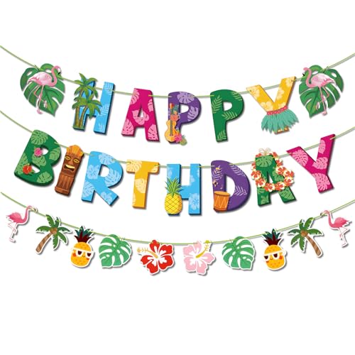 Bannière d'anniversaire Hawaïenne, Décorations de Fête Hawaïennes, Guirlande D'été Tropicale Fruits Tropical pour Les Vacances Fête de Piscine de Plage...