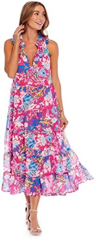 Mud Pie Indy Womens Sleeveless Maxi Dress, Pink, Large