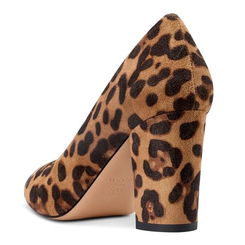 Image of Aachcol Women Pumps Pointed Toe Slip on Mid Heel Dress Office Chunky Block Heels Shoes 3 Inches