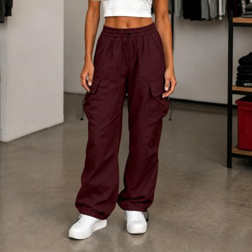 Women's Cargo Pants Drawstring Waist Wide Leg Utility Work Trousers - image 2
