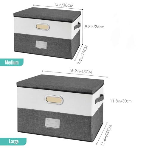 Image of Large Linen Fabric Foldable Storage Bins with Removable Lid and Handles, Washable Storage Box Organizer Containers Baskets Cube with Cover for Bedroom,Closet,Office (Coffee&Cream, Medium)