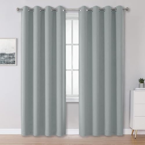 Image of IVAZA Living Room Bedroom Room Darkening Thermal Insulated Polyester Solid Blackout Curtain Noise Reducation Long Door Curtain 10 feet Set of 2(Grey)