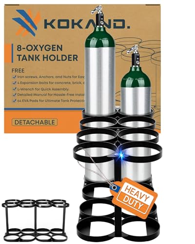Premium Quality Detachable Oxygen Tank Holder (8) for E D M9/C Size Cylinders - Heavy Duty Metal Storage Rack - Portable Oxygen Tank Carrier for Travel & Vehicle Use (Black) (4.5 Wide Slots)