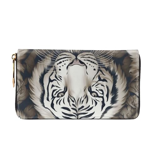 Leather Wallet for Women Men Bifold Wallet Ultra Slim Credit Card Holder White Tiger Head Pattern Ladies Clutch Purse3
