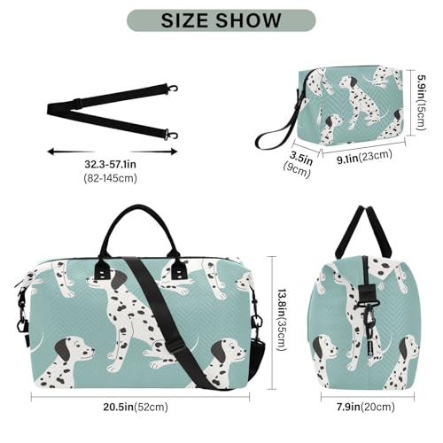 susiyo Cute White Dalmatian Dog Travel Duffel Bags Quilted Gym Bag Weekender Overnight Bags with Small Makeup Pouch3