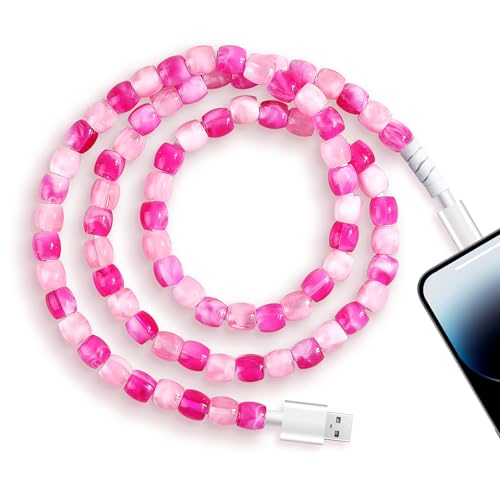 SAMONPOW for iPhone Charger 3.3FT Jade Beaded Phone Charger Cord iPhone Charger Cable High Speed Transfer USB Charging Cable for iPhone 14 13 12 11 Pro Max XR X 8 7 6 Plus SE iPad and More Pink Rose