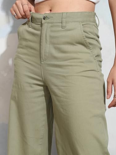 Image of Tokyo Talkies Pure Cotton Flared Wide Leg Trousers | Mid-Rise with Side Pockets|Casual Pants