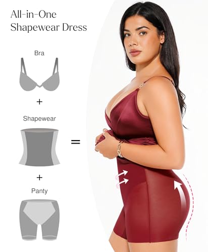 Popilush Women's Sexy Maxi Dress Deep V Neck Ruched Shapewear Dresses Side Slit Formal Cocktail Party Dress4