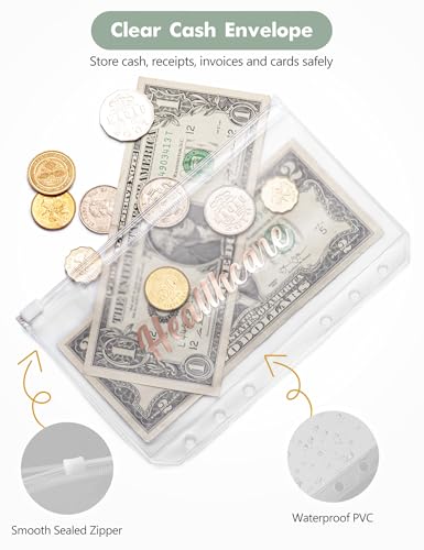 Image of A6 Budget Binder for Money Saving, PU Leather Budget Planner with 8 Cash Envelopes, Budget Sheets & Rose Gold Category Stickers, Money Organizer for Cash (Green Embossed Floral)