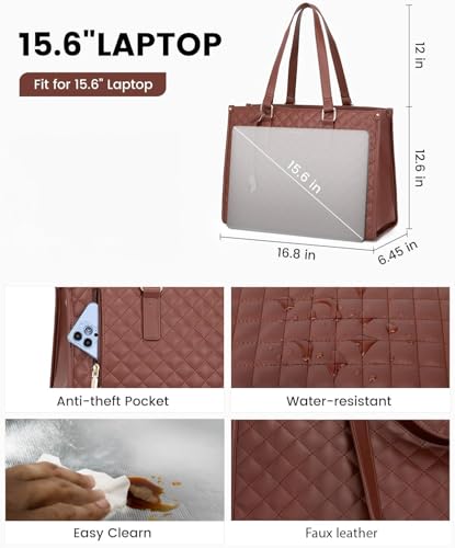 Image of Crewer Elegant Work Bag with Lunch Compartment - Laptop Tote Bag with Lunch Box Section, Office Bag with Insulated Lunch Storage - Stylish Quilted Shoulder Bag for Women.
