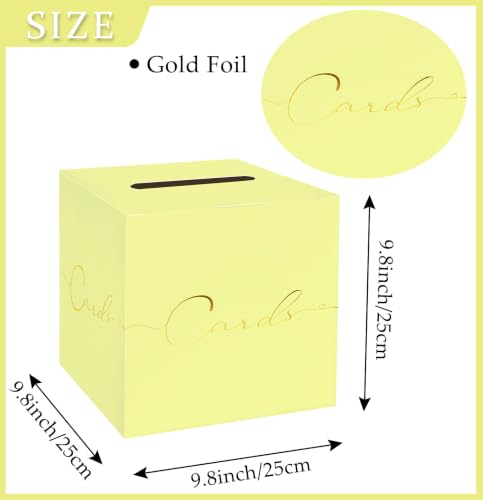 Image of HEIPINIUYE Yellow Wedding Card Box with Gold Foil 9.8 inch x 9.8 inch Yellow Large Gift Card Box for Party Wedding Reception Graduation Birthday Baby Shower Cardboard Raffle Envelope Box with Slot