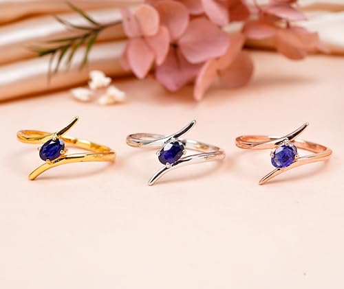Bague blauer saphir véritable et argent 925 de forme ovale