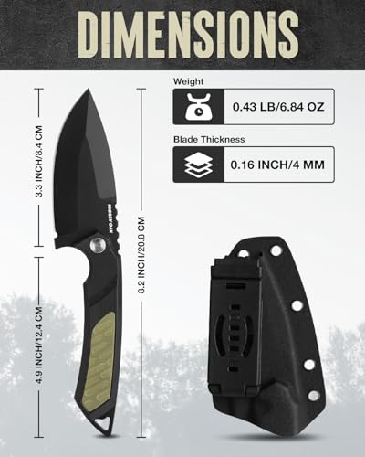 Image of Mossy Oak 8 Inch Fixed Blade Knife with Kydex Sheath, D2 Steel Full Tang Outdoor Camping Knife, G10 Handle for Bushcraft, Survival, Camping, Hiking