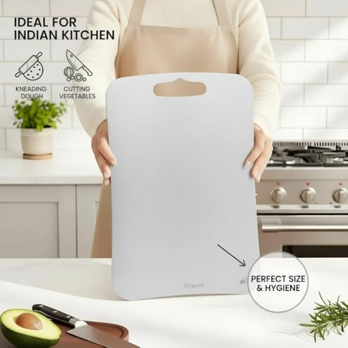 Image of Pack of 2-304 Stainless Steel Rectangular Chopping Board 36 x 25 cm + 31 x 21 cm Chopping Board wih Rubber Skid & 2 Straw | Reversible | for Cutting Vegetable, Meat, Fruits | Combo Pack