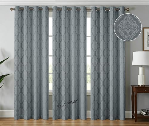 Image of Room Darkening Grommet Curtains 5 Feet Long Set of 3 pcs for Living Room | 70-75% Room Darkening Window Curtain Panel, Grey