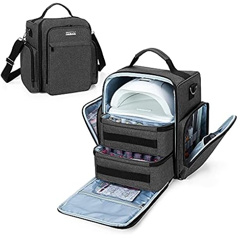 BAFASO Nail Polish Organizer Holds 48 Bottles (15ml - 0.5 fl.oz) and a Nail Lamp, Large Nail Polish Case with 2 Removable Pouches and Multiple Storage Sections (Patented Design), Black Cover