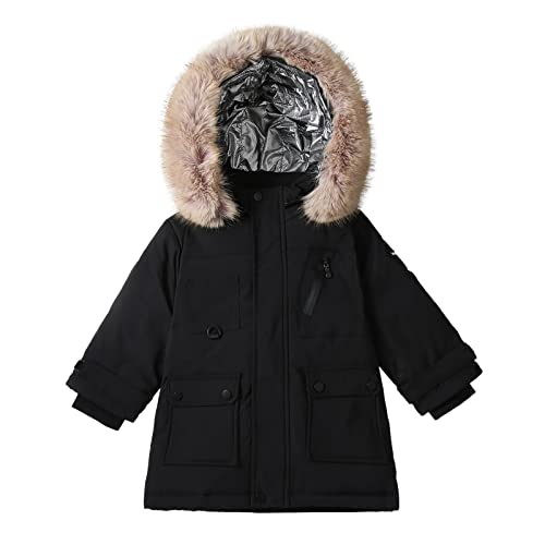 Child Puffer Long Jacket Little Girls Winter Windproof Fleece Hooded Down Coat Kids Thick Warm Padded Outerwear