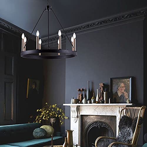 Vanity Art 8 Lights Wagon Wheel Chandelier Light Farmhouse Candle Brass Ceiling Light Fixtures For Living Room Va10518Bk+Bd #TOP2