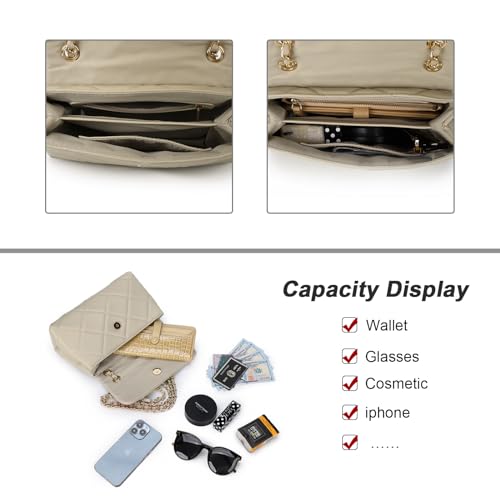 Gladdon Multi Pocket Shoulder Satchel Bag for Women Diamond Pattern Crossbody Bag Soft Leather Quilted Handbag with Sliding Chain Strap - Image 4