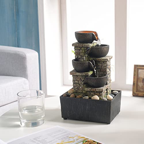 image for Haobos 9.3 Inches 4-Tier Cascading Bowl Fountains Indoor Waterfall Fou