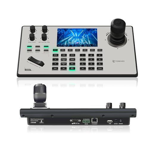 TONGVEO PTZ Camera Joystick Controller with 5 LCD Screen Preview 4D Joystick Built-in NDI License Support PoE VISCA Pelco-D/P for Church Worship Live Events Streaming & Broadcast [windows]