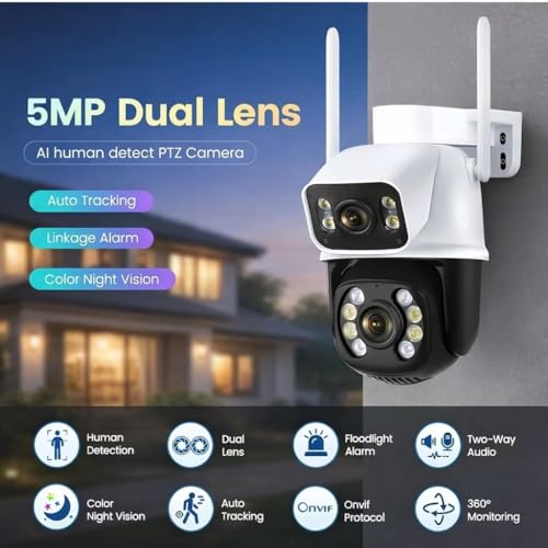 Image of IP66 8MP (5MP+5MP) Dual Lens 1080P UHD WiFi CCTV Camera for Indoor & Outdoor | Color Night Vision, AI Human /Motion Detection, SD /Cloud Storage, (Wall Premium)