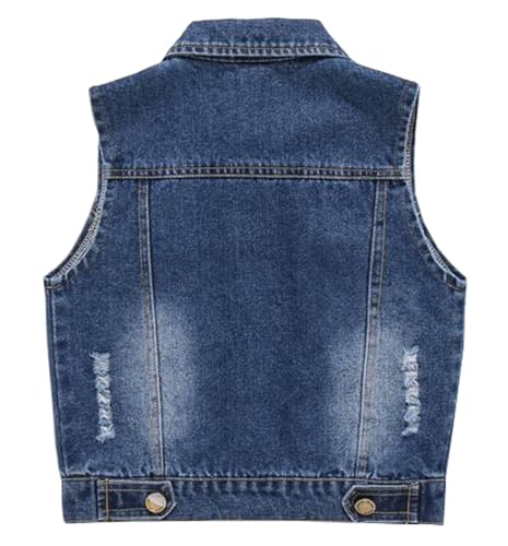 Boys and Girls Button-Down Sleeveless Outerwear Child Lapel Retro Ripped Denim Jacket Vest4