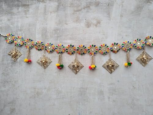 Image of Nutts Traditional Handmade Bandhanwar with Decorative Gota Bells and Pompoms Decor Item for Decorations (BDHW12)