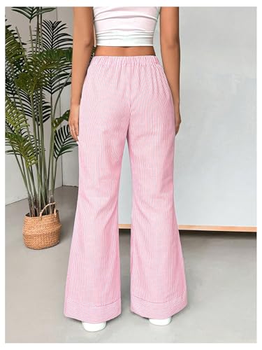 MakeMeChic Women's Y2K Striped Pants Elastic Low Rise Bell Bottoms Wide Leg Lounge Pants2