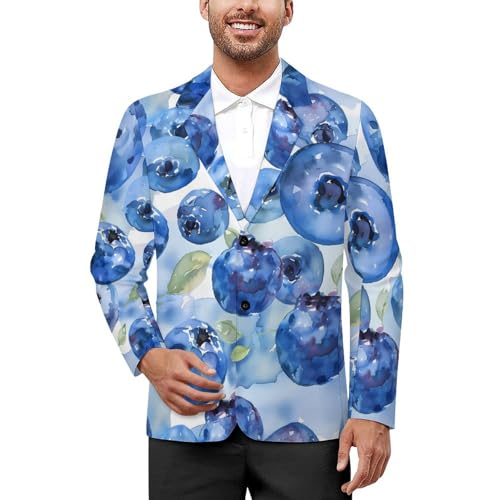 Blueberry Watercolor Printed Men's Classic Fit Suits Funny Casual Stylish Two Button Blazer