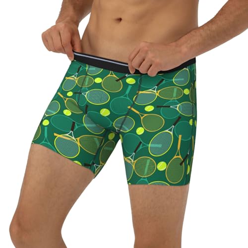 VOSERY Tennis Rackets and Balls Mens Underwear Boxer Briefs, Soft Breathable Extended Length Boxers Briefs for Men