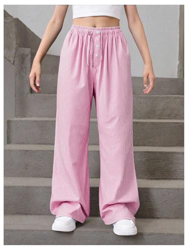 Image of SHENHE Girl's Linen Low Waisted Drawstring Button Front Loose Long Pants Casual Boho Trousers