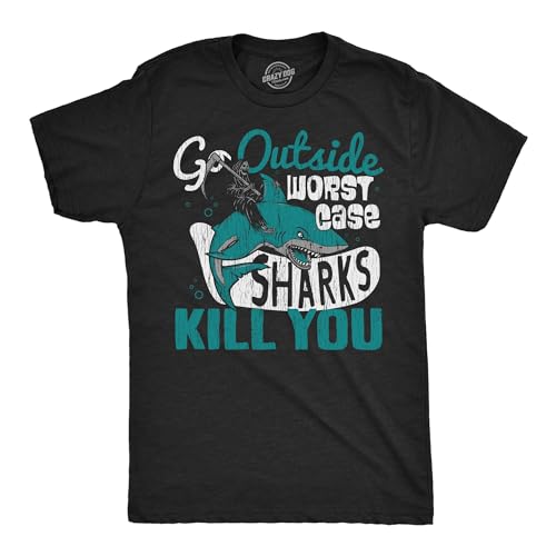 T-shirt pour homme Go Outside Worst Case Shark Kill You humour