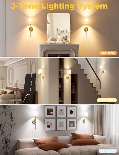 image for JOFIOS Battery Operated Wall Sconce Set of 2,Gold Wireless Wall Sconce