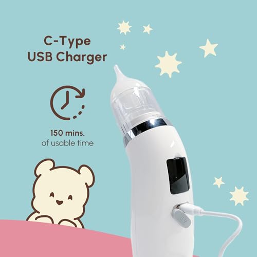 Image of NoseBliss Baby Nose Cleaner Rechargeable IPX6 Waterproof Electric Nasal Aspirator with 5 Suction Levels | 3 Food Grade Soft Silicon Nozzles | Self Cleaning, Music & Light | 1 Year Warranty
