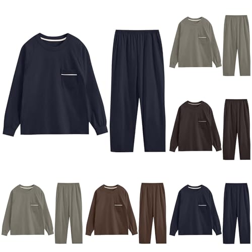 Cambkatl Men's 2 Piece Tracksuit Comfy Cotton Pullover Crewneck Sweatshirt and Pjs Bottom Long Pants Loungewear Pajamas Set2