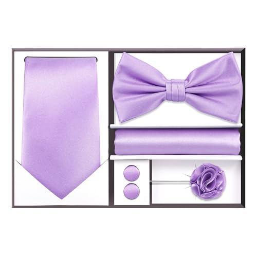 Image of Tie G .5pcs Tie set in a gift box : Tie sets : Solid color Neck tie,Satin Bow tie,Pocket Square, Lapel, Cuffs link