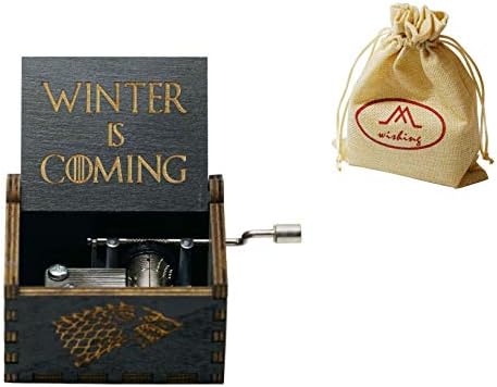 wishing Game of Thrones Wooden Hand Crank Music Box Classic Vitrage Wood Hand Music Box Theme Music Box Best Gift for Kids,Friends (Black)