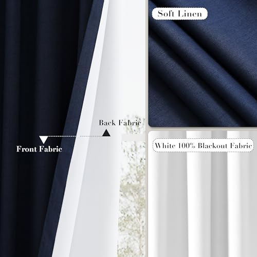Joywell Extra Long 100% Blackout Linen Pinch Pleated Curtains 108 Inch Long,Back Tab Drapes with Hooks Room Darkening Noise Reducing Curtain for Bedroom Living Room,W40 x L108,Navy Blue,2 Panels by Joywell - Image 5