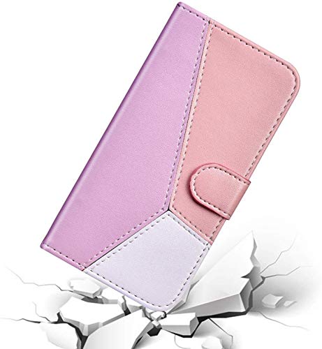 Robinsoni Case Compatible with Moto G7 Power Phone Case Wallet PU Leather Geometric Case Kickstand Notebook Cover Folio Flip Stand Book Style Case TPU Silicone Shockproof Marble Case Pink White Purple